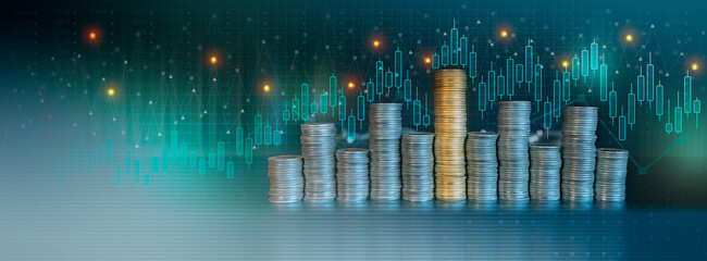 Stock market chart showing variation in finances over columns of currencies with the highest column highlighted on a dark blue background