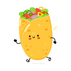 Cute funny running burrito. Vector hand drawn cartoon kawaii character illustration icon. Isolated on white background. Run burrito concept