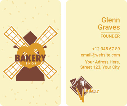 Bakery shop business card with contact info vector