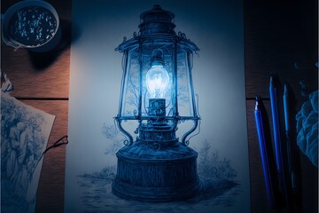 Realistic drawing of lampshade. Generative AI.