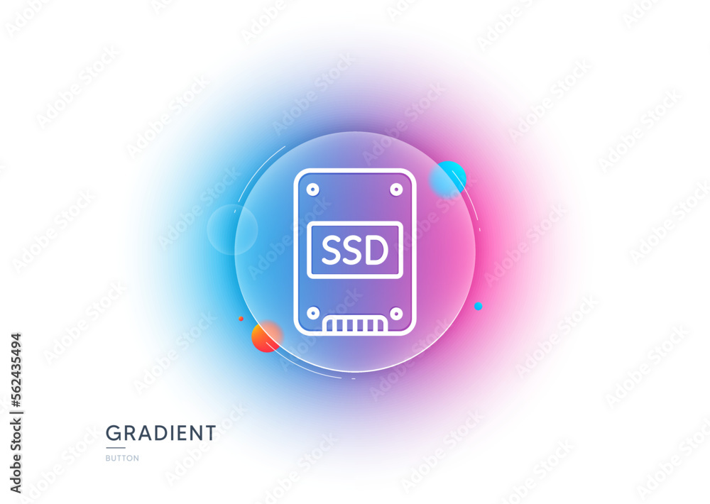 Poster ssd icon. gradient blur button with glassmorphism. solid-state drive sign. storage disk symbol. tran