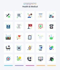 Creative Health And Medical 25 Flat icon pack  Such As transport. car. ask a doctor. ambulance. skull
