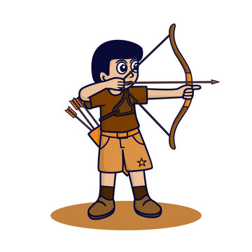 little boy playing archery cartoon vector llustration with flat style,isolated on white background.sport icon sock.suitable for spot icon,clipart,sticker,etc
