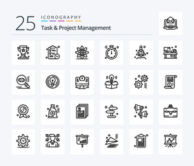 Task And Project Management 25 Line icon pack including north. compass . time. server