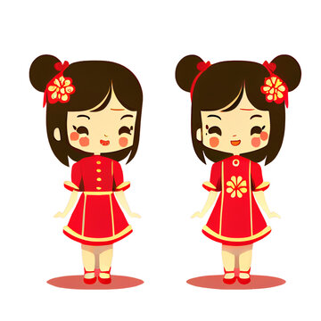 Chinese girl wearing chinese new year set. Generative AI
