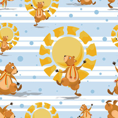 Groundhog Day. Background design with the image of a cartoon marmot. Symbol of the arrival of spring