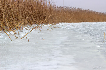 bank of a frozen river near komysh
