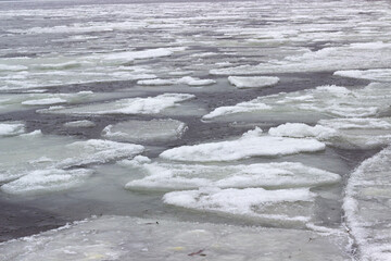 dangerous ice, ice floes on a frozen river