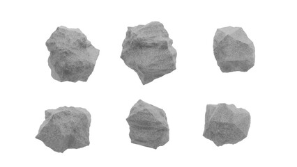 set of stones isolated on white top down view, 3d rendering of stone suitable for Archiviz, architecture visualization