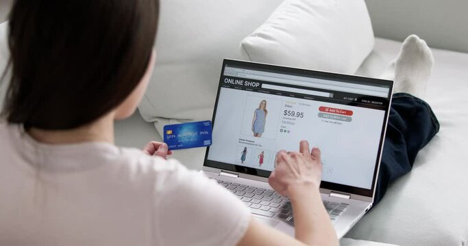 Smiling Female Shopping Online