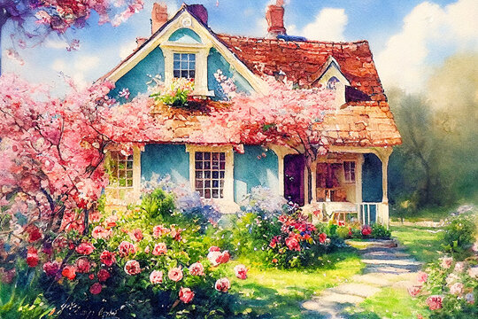 Fairy tale rustic country house spring