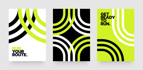 Vector layout template design for run, championship or sports event. Poster design with abstract running track on stadium with lane. Design for flyer, poster, cover, brochure, banner or any layout.