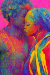 AI-Generated Image of an African American Couple in Love. Watercolor Portrait 