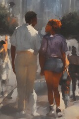 AI-Generated Image of an African American Couple in Love. Watercolor Portrait 