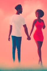 AI-Generated Image of an African American Couple in Love. Watercolor Portrait 