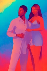 AI-Generated Image of an African American Couple in Love. Watercolor Portrait 
