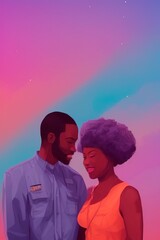 AI-Generated Image of an African American Couple in Love. Watercolor Portrait 