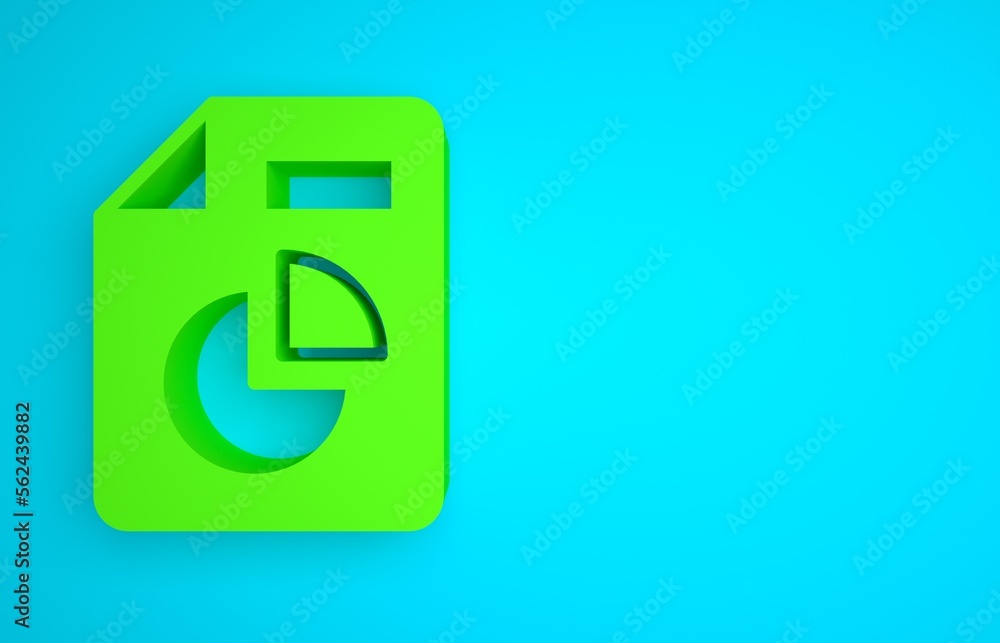 Poster green document with graph chart icon isolated on blue background. report text file icon. accounting 