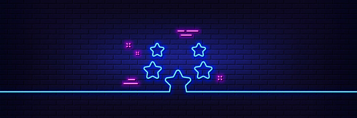 Neon light glow effect. Stars line icon. Best ranking sign. Rating symbol. 3d line neon glow icon. Brick wall banner. Stars outline. Vector