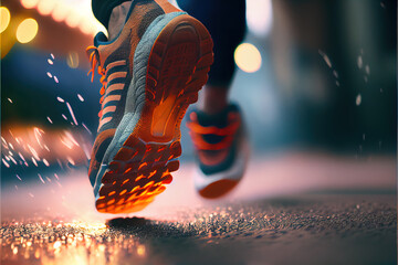 closeup of a runner's sneakers on a street, Generative AI