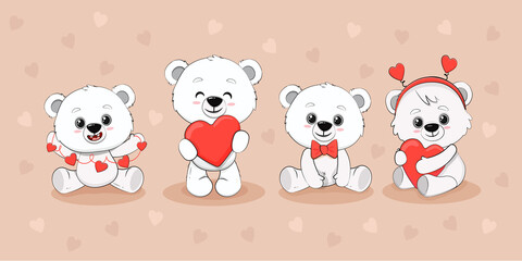 Cute cartoon polar bear cub with a heart for your disign. Valentine's day card. 