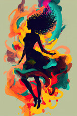 Fototapeta na wymiar Black ethnic african woman graceful dance abstract illustration concept