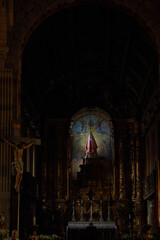Altar with virgin mary in church interior in Porto