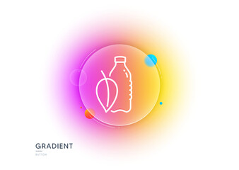 Water bottle line icon. Gradient blur button with glassmorphism. Soda aqua drink sign. Mint leaf symbol. Transparent glass design. Water bottle line icon. Vector