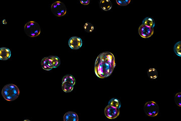 Soap bubbles isolated on a black background