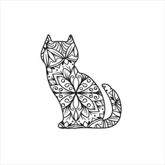 Vector mandala cat coloring page for kids and adult