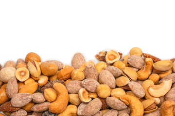 A group of almonds, pistachios, walnuts, macadamia, cashews.