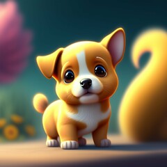 Cute and adorable cartoon dog baby, Generative Ai