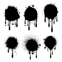 Collection of black ink spray drip grunge style