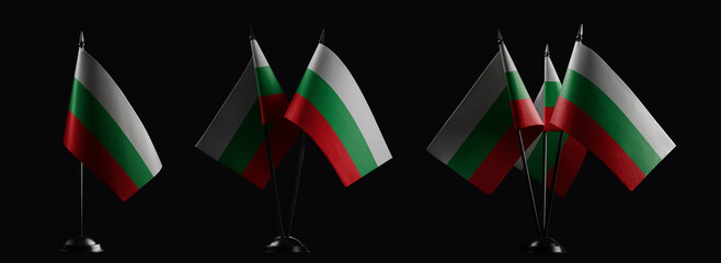 Small national flags of the Bulgaria on a black background