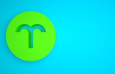 Green Aries zodiac sign icon isolated on blue background. Astrological horoscope collection. Minimalism concept. 3D render illustration