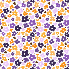 Pattern of small purple  and yellow flowers. Seamless blossom vector image.