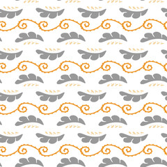 Vintage pattern of leaves and curls. Vector seamless pattern in pastel colors.