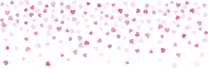 Heart Confetti Background, Love glitter for Valentine's day, Red, pink and rose hearts flying, frame or border for 14 February isolated on white, vector illustration