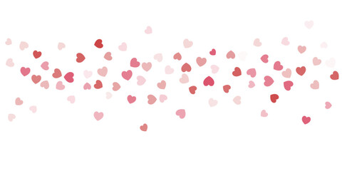 Heart Confetti Background, Love glitter for Valentine's day, Red, pink and rose hearts flying, frame or border for 14 February isolated on white, vector illustration