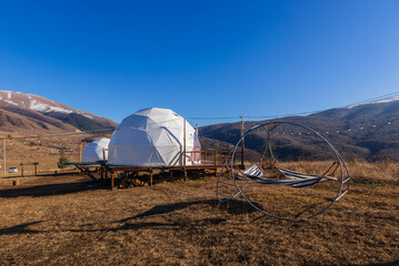 Scenic landscape with rest zone. Glamping park in Vanadzor,Armenia