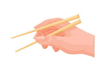 Hand hold chopstick asian chinese kitchen and eating utensils symbol cartoon illustration vector