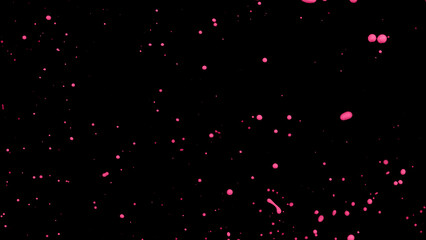 Pink liquid splashes, swirl and waves with scatter drops. Royalty high-quality free stock of paint, oil or ink splashing dynamic motion, design elements for advertising isolated on black background