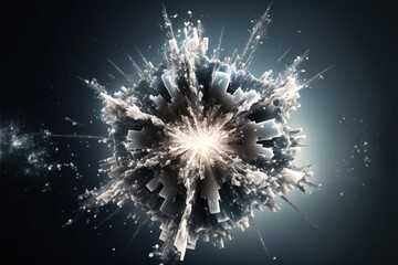 Snowflake looks like an explosion of crystals, against a blurred background, created with Generative AI technology. Creative idea. 