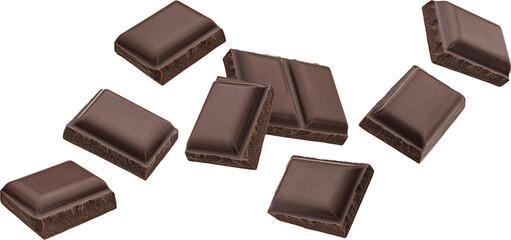 Falling chocolate pieces isolated