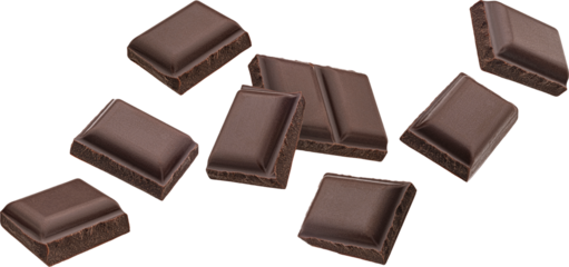 Falling chocolate pieces isolated