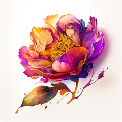 Abstract peony flower ink painting on white background. Generative AI