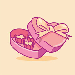 valentines day gift flat vector illustration. Cute gift valentine illustration. cute chocolate illustration.