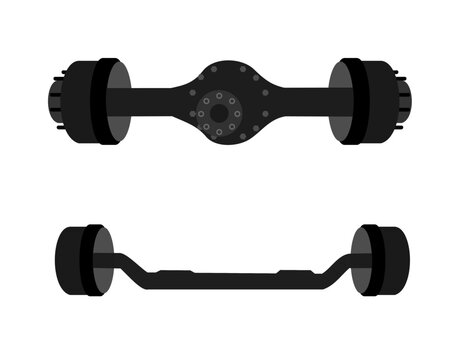 Truck front and rear axle in black and white, vector illustration
