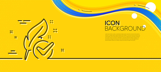 Naklejka na ściany i meble Hypoallergenic tested line icon. Abstract yellow background. Feather sign. No synthetic symbol. Minimal hypoallergenic tested line icon. Wave banner concept. Vector
