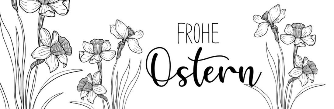 Minimalistisches Frohe Ostern  Banner | Abstrakte Narzissen | Boho | Background